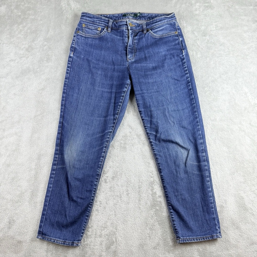 Lauren Ralph Lauren Jeans‎ Womens 8 Blue Denim Stretch Straight Ankle Whiskered